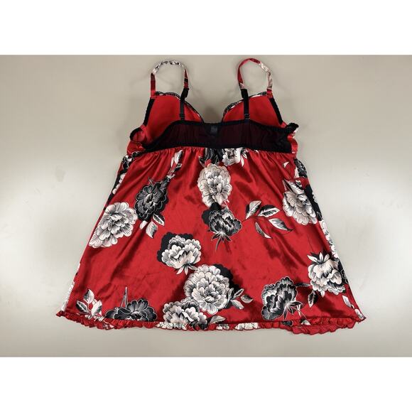 VTG Y2K Red Floral Satin Babydoll Chemise XL Lace Trim Red Boudoir Lingerie - Picture 7 of 11